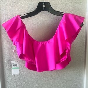 Trina Turk hot pink ruffle off the shoulder bandeau bikini top size 8 NWT